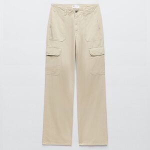 Zara TRF High rise straight cargo pants in dark tan size 10
